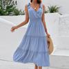 Женская мода лето весна однотонный принт без рукавов с v-образным вырезом и высокой талией повседневные платья