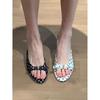 Summer New Bow, Thin Heel, One-word Drag, Niche Design, Polka Dot, Open-toed Cool Slippers