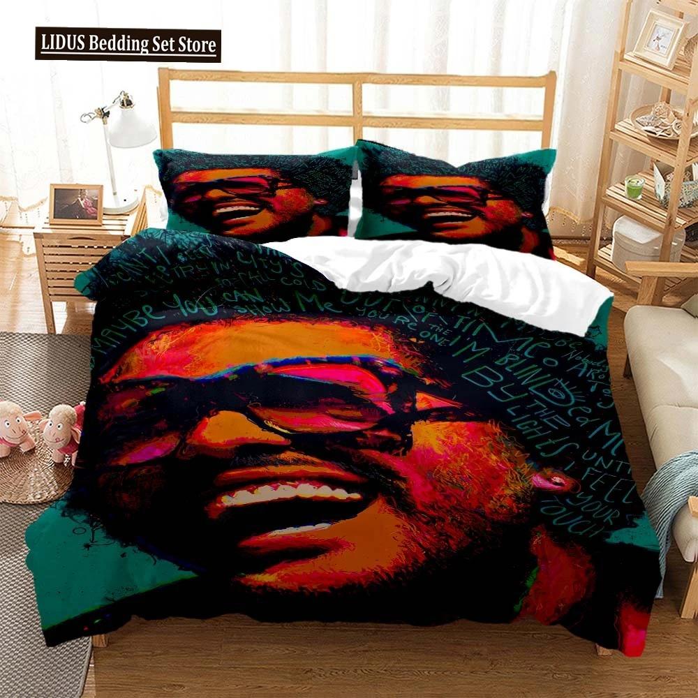 Мода Weeknd Поп-певец 3D-печать Постельное белье Комплект постельного белья для двуспальной кровати Комплект постельного белья размера King-size Мягкое покрывало