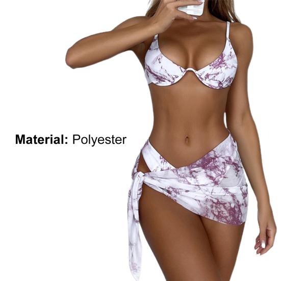 3 шт./компл. женские купальники с мраморным принтом, регулируемое бикини из трех частей с открытыми плечами и открытой спиной
