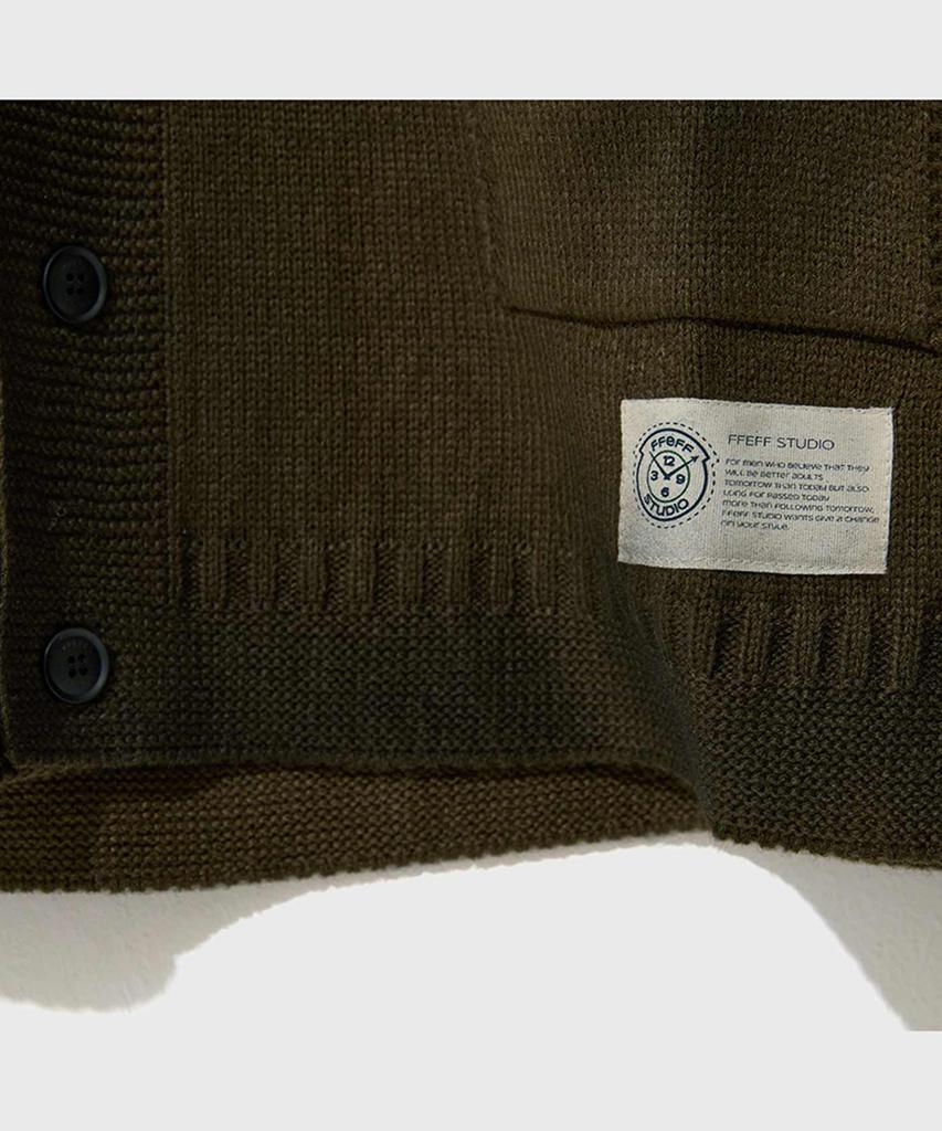 Ffeff Studio Vintage Washed Ffeff Logo Shawl Collar Cardigan (Khaki)