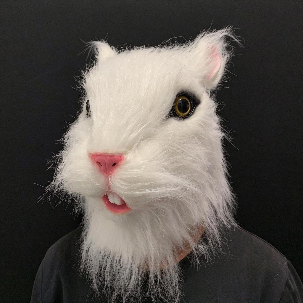 Fur-covered white mouse role-playing animal headgear, party latex mask