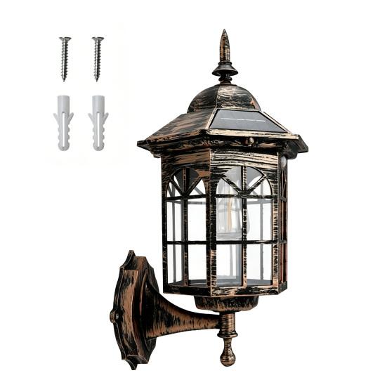 Solar Vintage Wall Light, Motion Sensor Outdoor Sconce with Glass Shade, Waterproof Garden Lantern for Patio Porch Pathway Decor