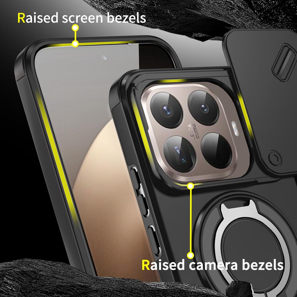 KEYSION Чехол для телефона с вращающейся на 360° подставкой-кольцом для Xiaomi 15T 15T Pro Силикон+ПК Сдвижная защита камеры Магнитная противоударная крышка