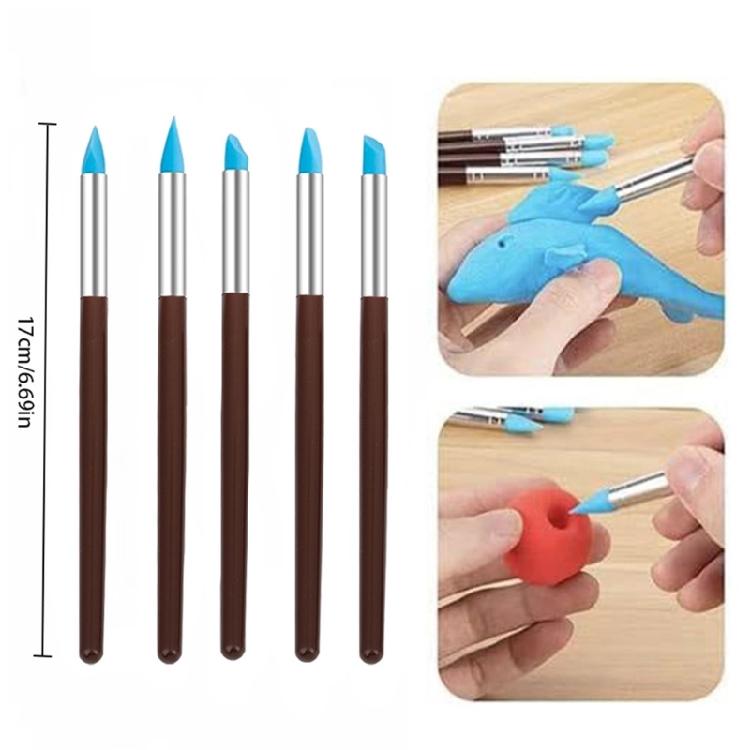 5Pcs Silicone Clay Sculpting Tool Modeling Dotting Tool Pottery Embossing Tool for Rock,Nail,Blending,Drawing,Modeling