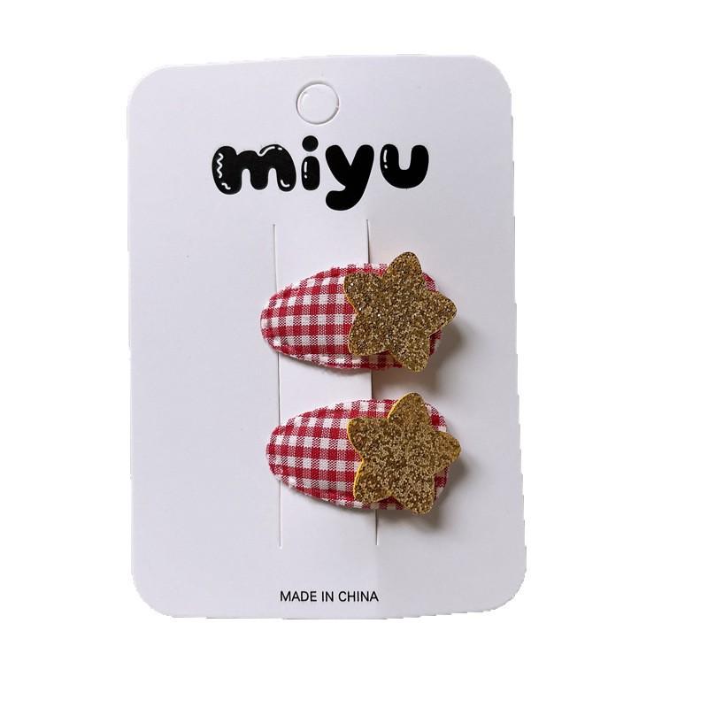 Red Plaid Children's BB Hair Clip - Cute Baby Star Hairpin Accessory