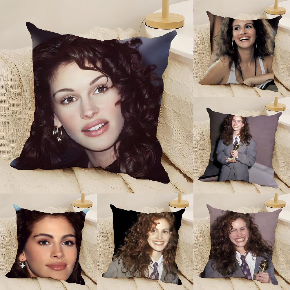 Hot American Actor JJulia Roberts Pillow Case Natural Linen DoubleSided Printing Sofa Home Decor Cushion Cover