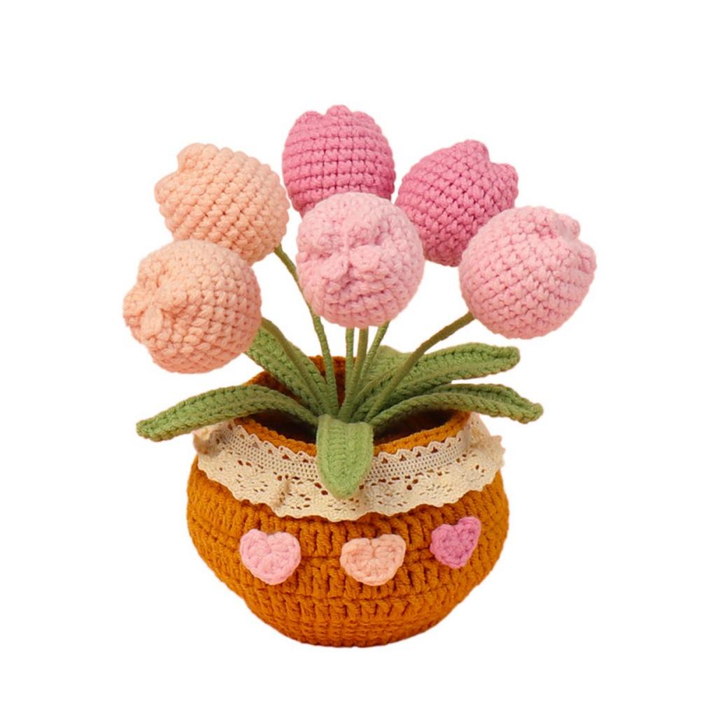 Вязаные тюльпаны хризантемы растения украшения ручной работы цветочный горшок украшения для дома
