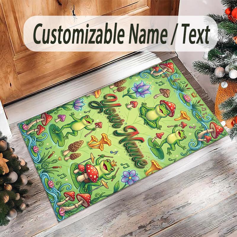 Frog Theme Crystal Velvet Floor Rug Personalized Custom Name Text Warm Carpet Home Decoration