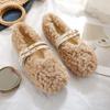 Fashion Wool Fur Winter Shoes Woman Slip On Loafer Double Rivets Belt Furry Moccasins Female Curly Fur Flats Lambwool Shoes Big Size 43