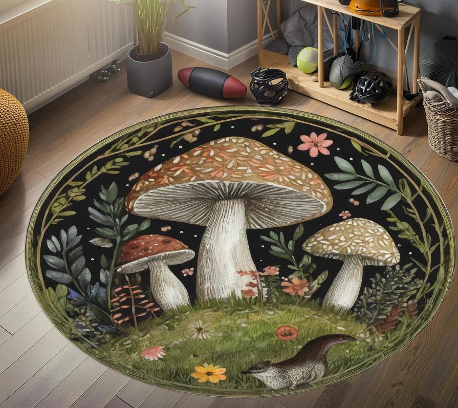 Грибной Лес Волшебный Лес Круглый Ковер Эфирный Мистический Академический Вдохновленный Фольклором Фея Кор Домашний Акцентный Ковер Магическая Причуда