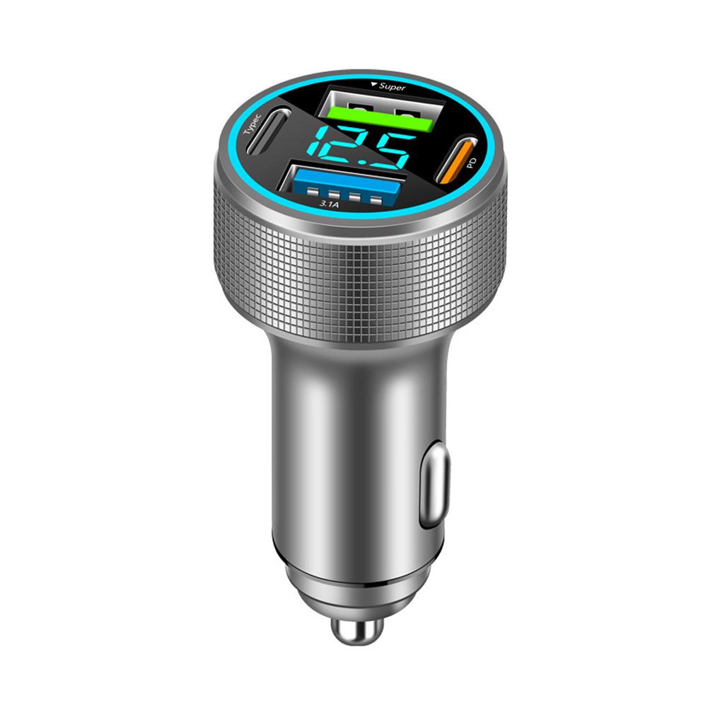 Автомобильное зарядное устройство USB с 4 портами Type C PD 200 Вт Адаптер быстрой зарядки со светодиодным монитором напряжения для iPhone OnePlus Vivo Oppo Z1R1