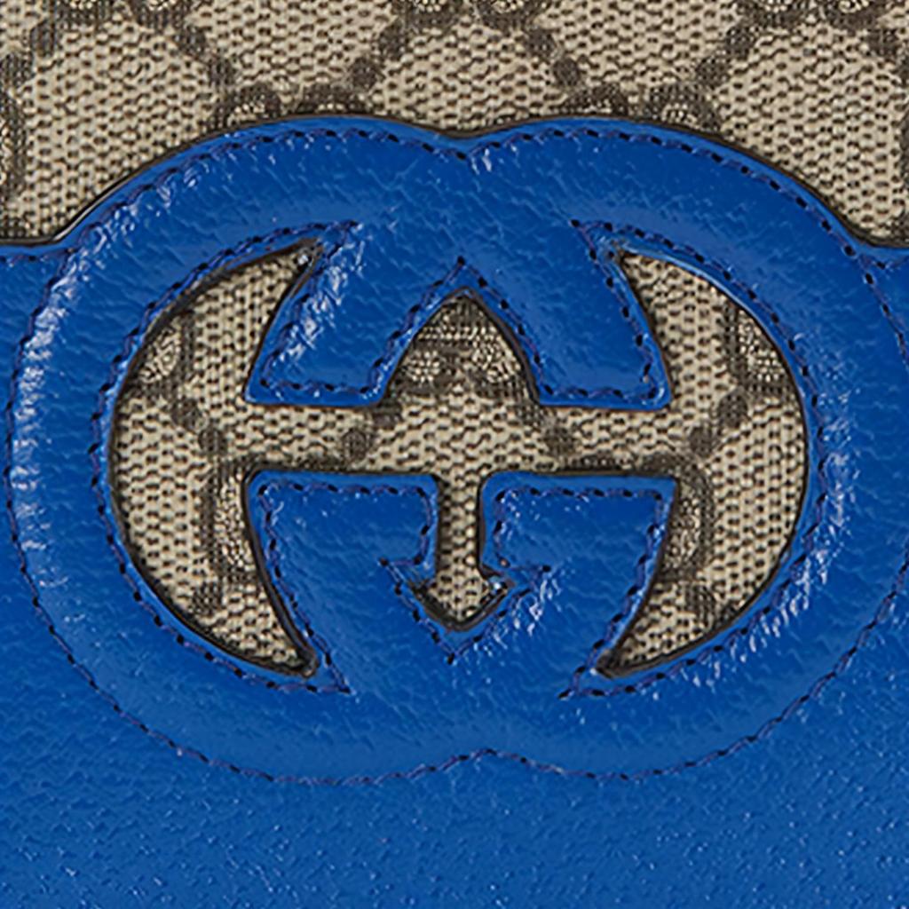 Gucci Полый Взаимосвязанный Логотип Double G из Холста и Кожи Кошелек Мужской Кошелек Синий Черное Дерево 701420-K9GSG-9972