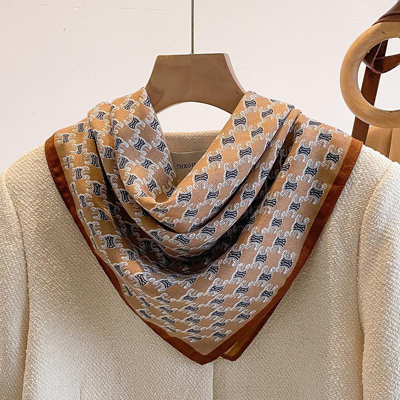 Women's French Red Cotton Silk Blend Scarf – 70CM Neck and Headscarf, Spring/Autumn Fashion Accessory