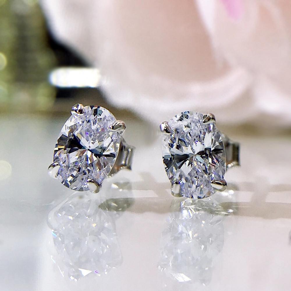 Серьги-гвоздики из белого золота 18 карат, овальные, 5 * 7 мм, с сапфировым курндумом для женщин, подарок на годовщину, ювелирные изделия из стерлингового серебра 925 пробы