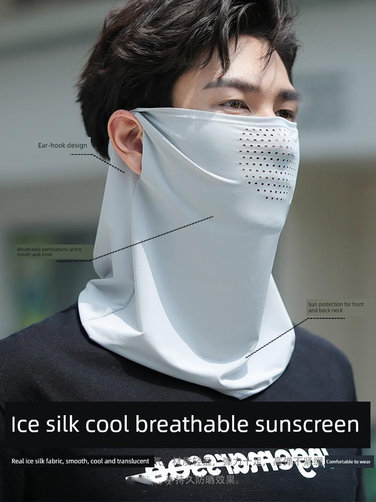 Sun Protection Mask for Men, Covering Full Face and Neck, Suitable for Cycling and Sports, with Ear Loops, Headscarf, Neck Protection, Ice Silk Neck