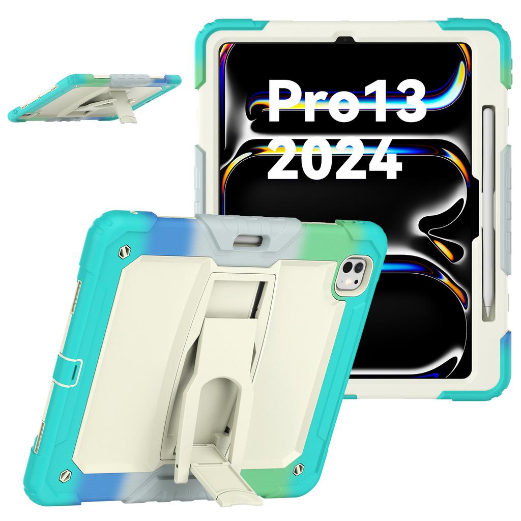 For iPad Pro 13 (2024) Case PC+Silicone Tablet Cover with Pen Slot and Shoulder Strap