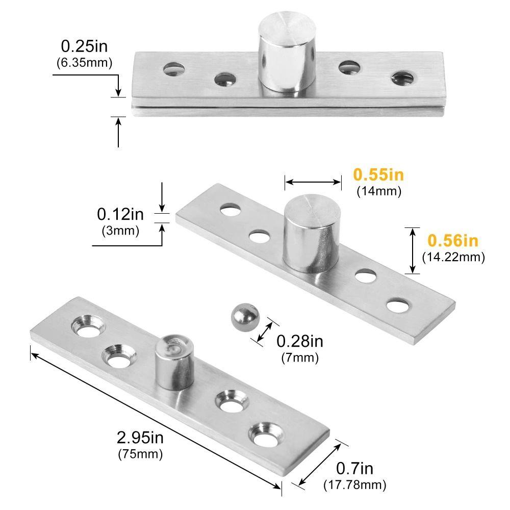 New Stainless Steel Pivot Hinge 360° Swivel Heavy Duty Door Concealing Shaft With Screws Location Shaft