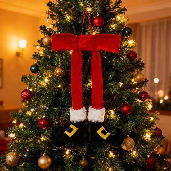 Рождественский эльф, нога, украшение, 14 дюймов, красная плюшевая нога эльфа, подвесное украшение с бархатным бантом для рождественской елки, венка, двери, стены, праздничного декора