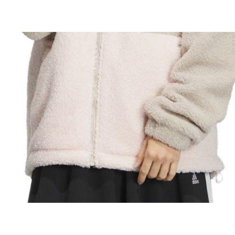 Adidas Свободная флисовая куртка Color Block с капюшоном и застежкой-молнией, женская куртка бежевого цвета IK9863