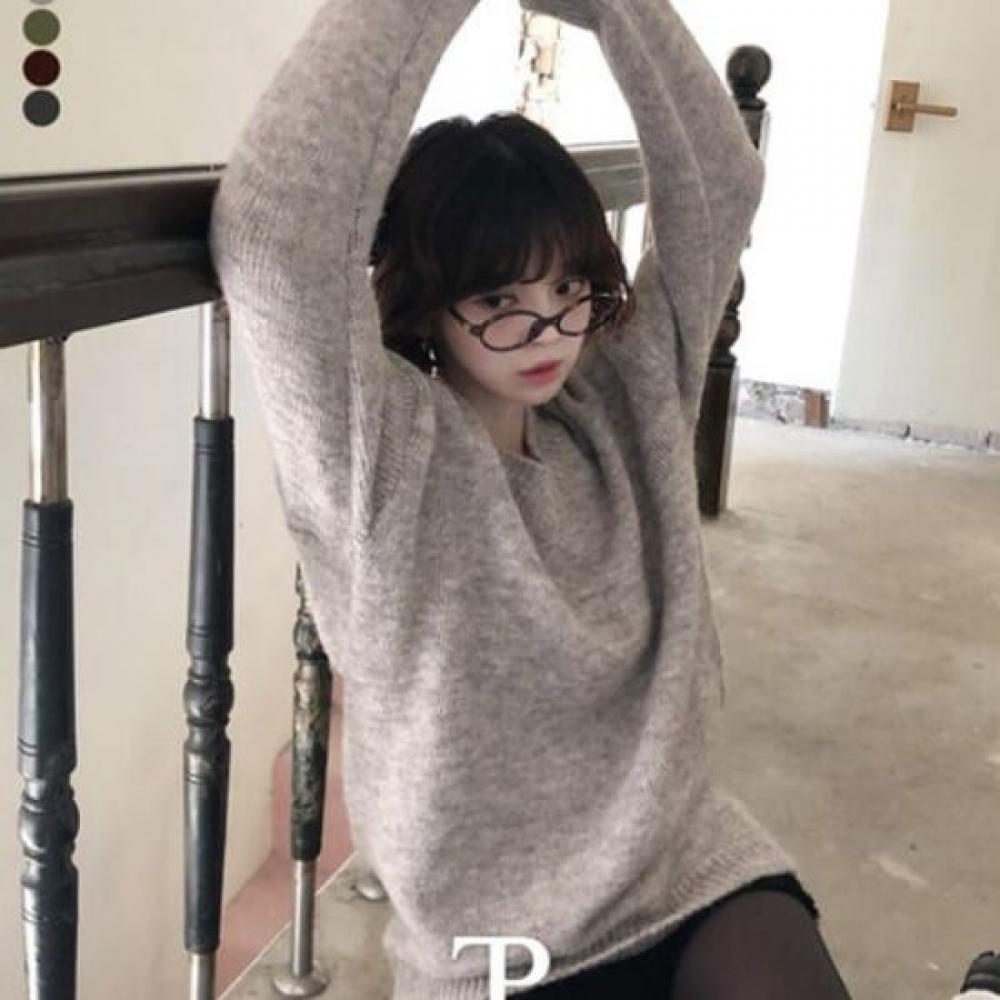 The Pink Women Loose Fit V Neck Long Wool Knit
