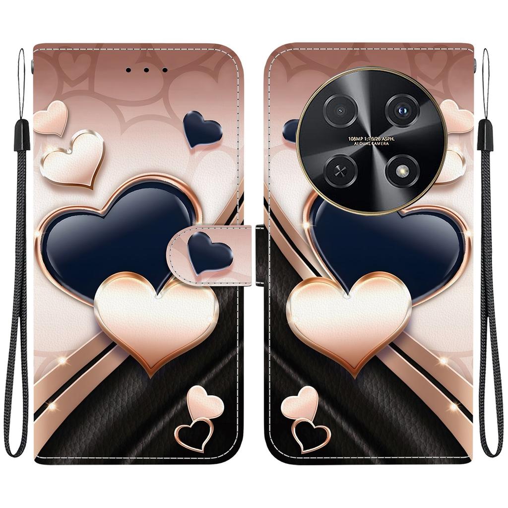 Чехол-книжка из искусственной кожи ручной работы для Huawei nova 12i, противоскользящий, противоударный чехол с ремешком на запястье и дизайном в виде сердца/розы/кошки