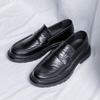 Fashion British Style Massage Sole Loafers Comfortable Versatile Men's Leather Casual Shoes Men's Split Leather Shoes Simple Black