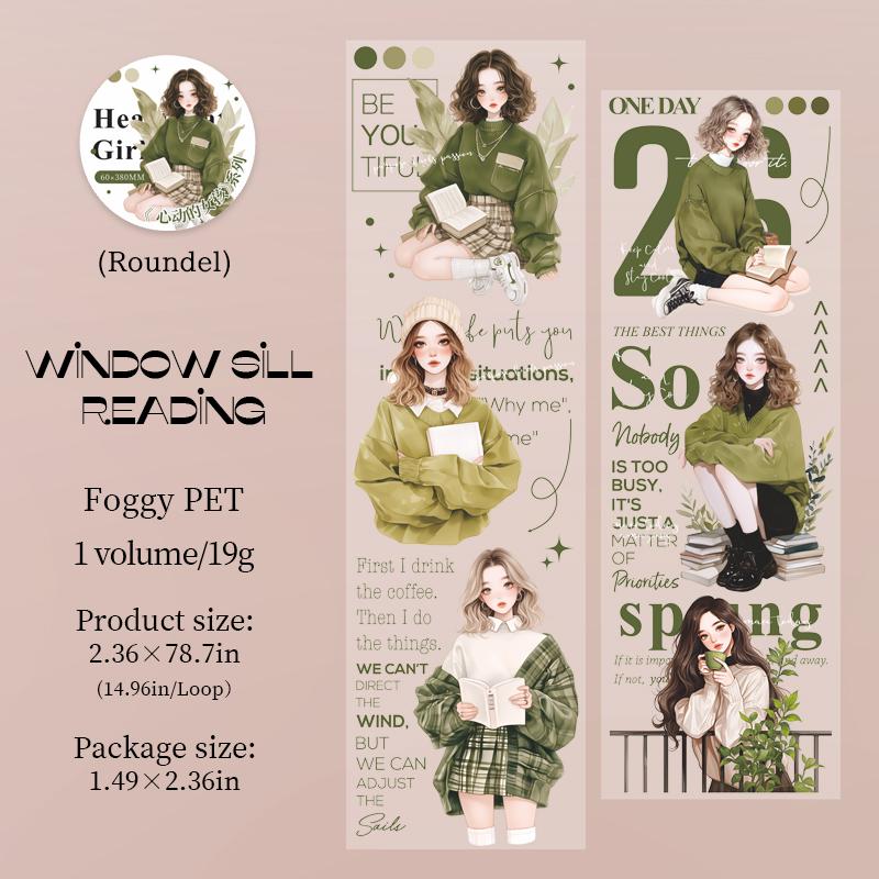 60mm*2m/Roll PET Tape Cute Literary INS Style Girl Character Handbook Journal Masking Tape Sticker DIY Stationery Scrapbooking