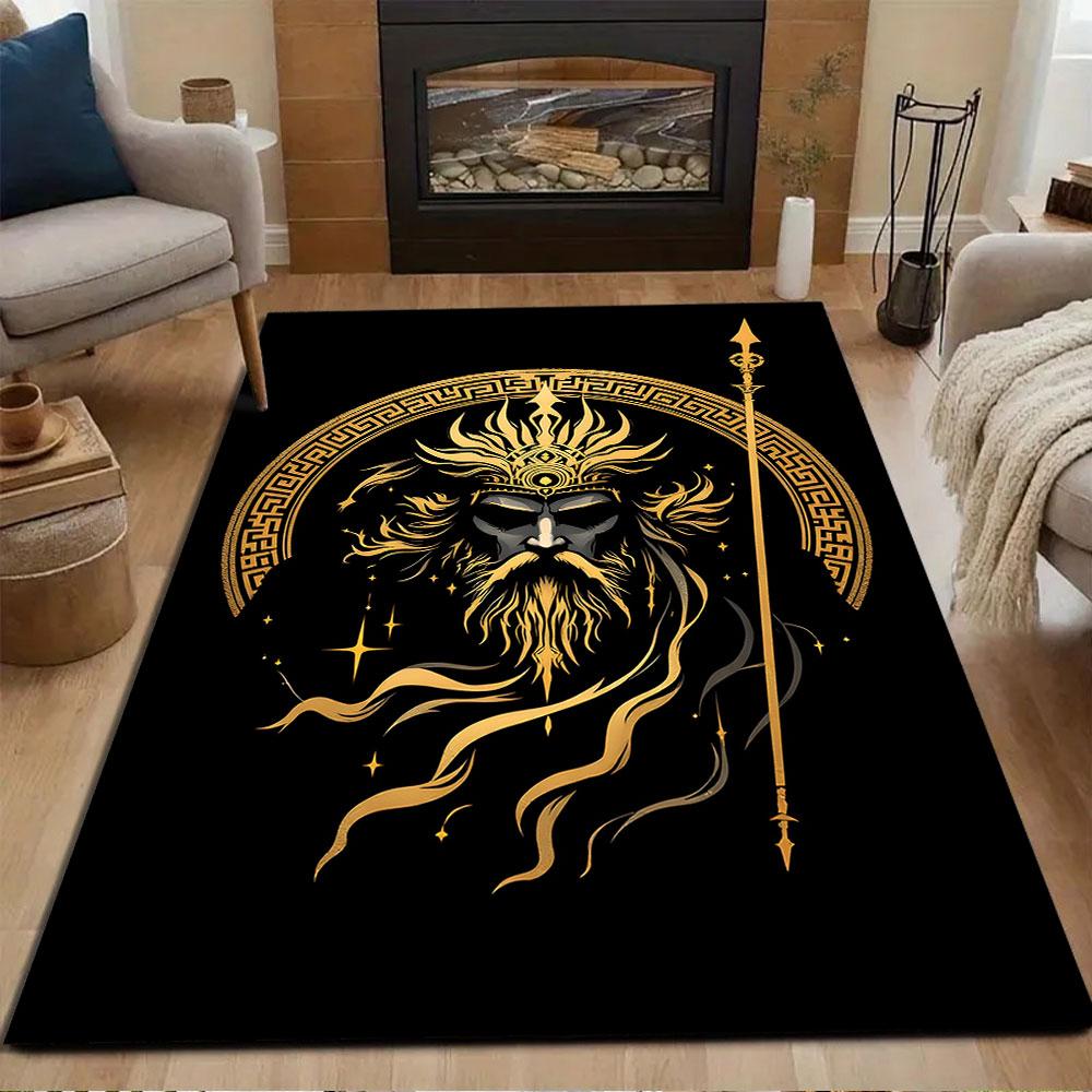 Majestic Greek God Design Patterned carpet, non slip mat suitable for living room and bedroom sofas
