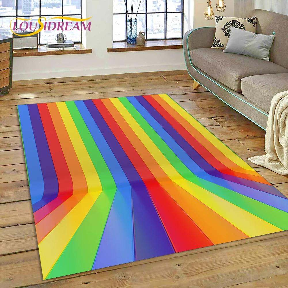Радужный 3D цветной иллюзорный мультяшный ковер для гостиной, спальни, домашний декор, напольный коврик, нескользящее украшение для дивана, коврик