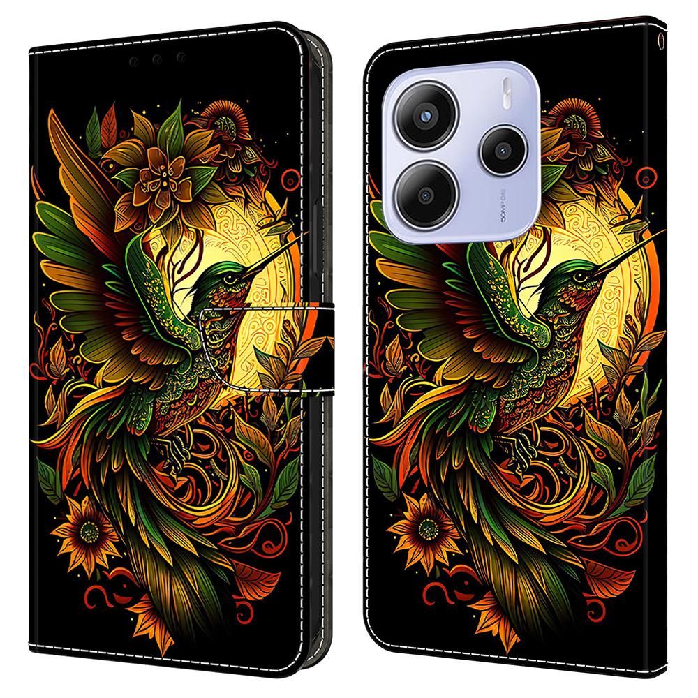 Для Xiaomi Redmi Note 14 4G (164,84мм) Кожаный чехол с принтом, кошелек-подставка, откидная крышка для телефона