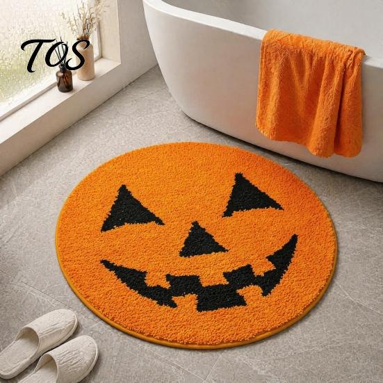 Versatile Bedroom Floor Rug Halloween Pumpkin Bath Mat, Bathroom with Non-slip Backing, Black Cat Pattern Soft Absorbent for Home Entrance Plush Mat