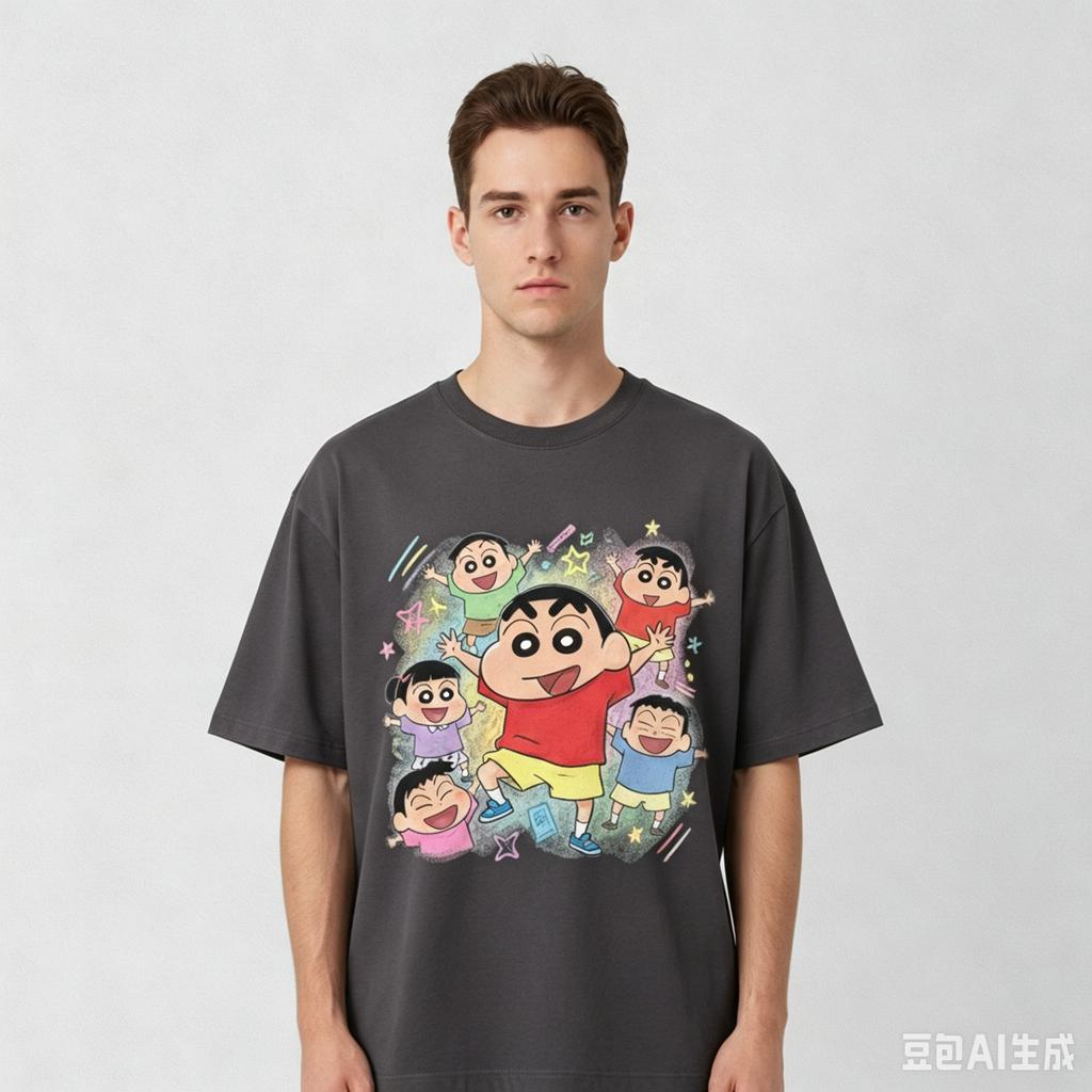 Crayon Shin Chan Friends Group Print TShirt Polyester Blend Oversized Unisex Short Sleeve Tee Harajuku Streetwear Casual Loose Tops
