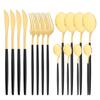16pcs Upscale Black Gold Complete Dinnerware Set Stainless Steel Tableware Set Knife Fork Coffee Spoon Flatware Set Cutlery Set