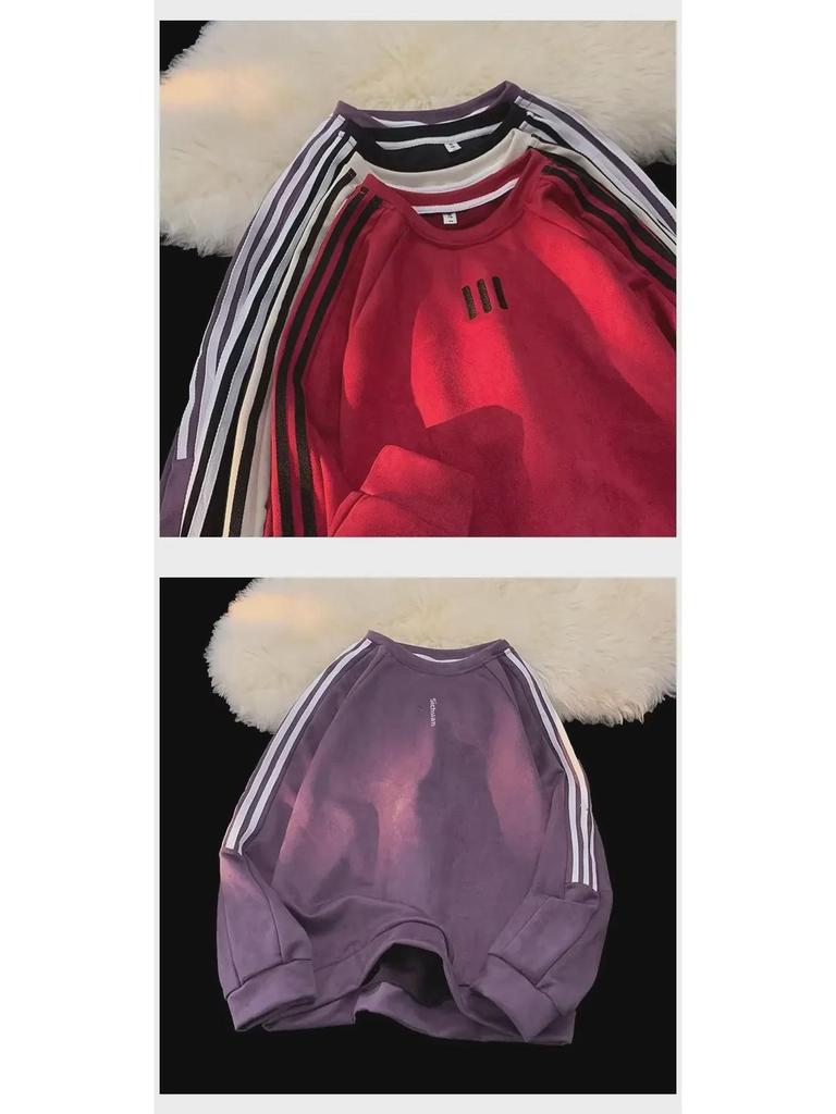 Мужская ретро-полосатая замшевая толстовка – пуловер с круглым вырезом на весну и осень