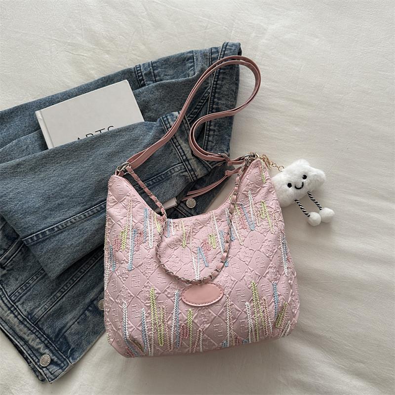 Стильная сумка-тоут большой вместимости, новинка 2024 года, для повседневных летних поездок на работу, черного, белого, розового цвета