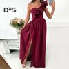 Lady Evening Dress One Shoulder Sleeveless Split Hem Solid Color Ruffle Pleated Solid Color Off Shoulder Prom Cocktail Party Maxi Dress Ball Gown