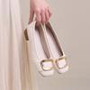 Retro Square Head Single Shoes Soft Sole Doudou Shoes Women's 2025 Spring and Autumn New French Temperament Square Buckle Nude Flat Bottom Boat Shoes