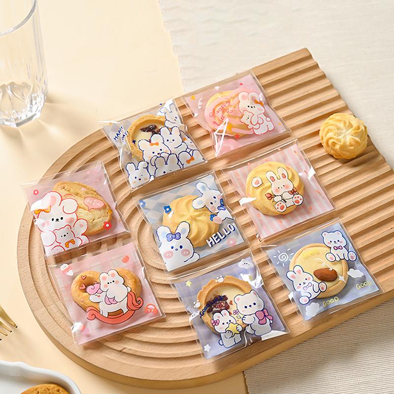 100 шт./лот пластиковые мультяшные мешочки для печенья и конфет самоклеящиеся подарочные пакеты для свадебных принадлежностей мешок для упаковки печенья