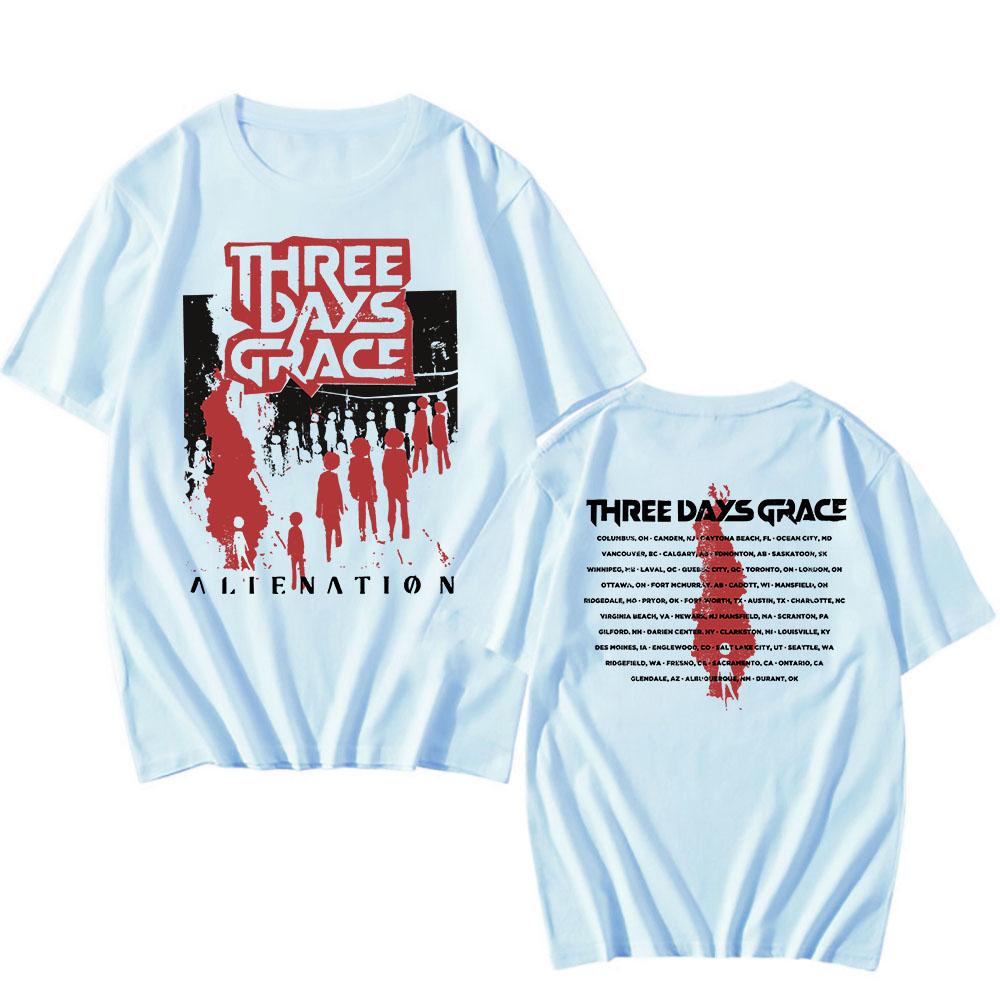 ALIENATION 2025 ТУРОВАЯ ФУТБОЛКА THREE DAYS GRACE Принт Футболки Хлопок Мода Футболка с коротким рукавом Унисекс Уличная одежда Мужская Женская Рубашка
