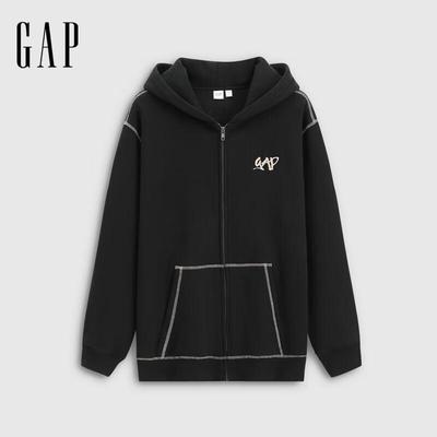 Gap Унисекс худи на молнии с вышитым логотипом, начесанное