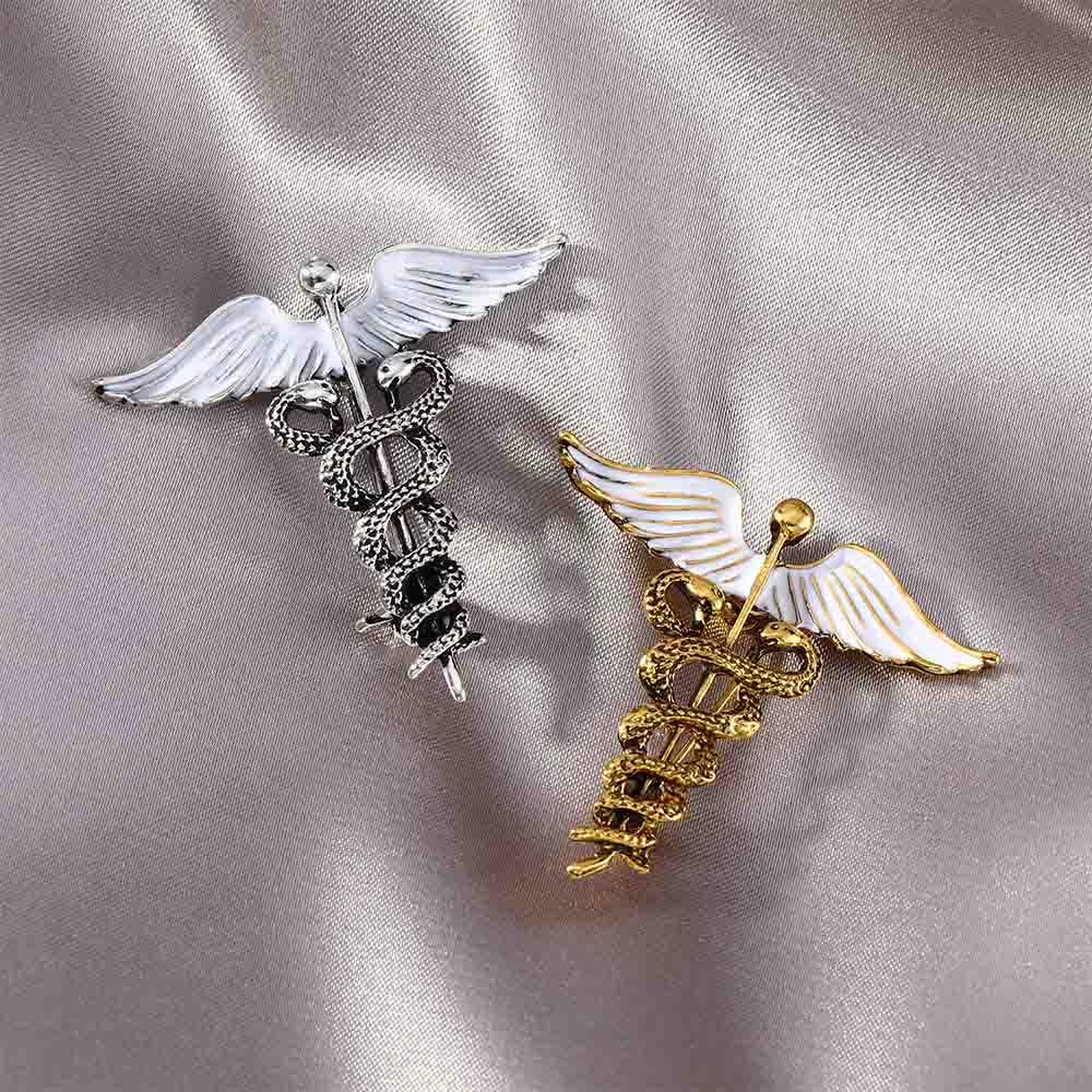 Retro Luxury Rod Badge Angel Wings Caduceus Collar Clothing Jewelry Brooch Pins Corsage Accessories