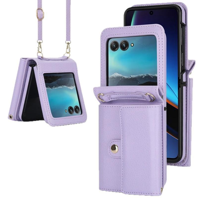 Suitable for moto Razr 70 mobile phone leather case, foldable solid color backpack, Samsung Z Flip8 flip cover with card slot case 6