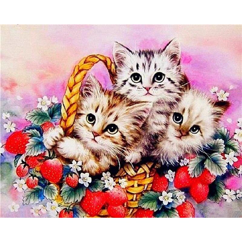 Cat DIY 5D Diamond Painting Rhinestone Animal Diamond Embroidery Cross Stitch Mosaic Full Round Drill Home Decor Art Gift