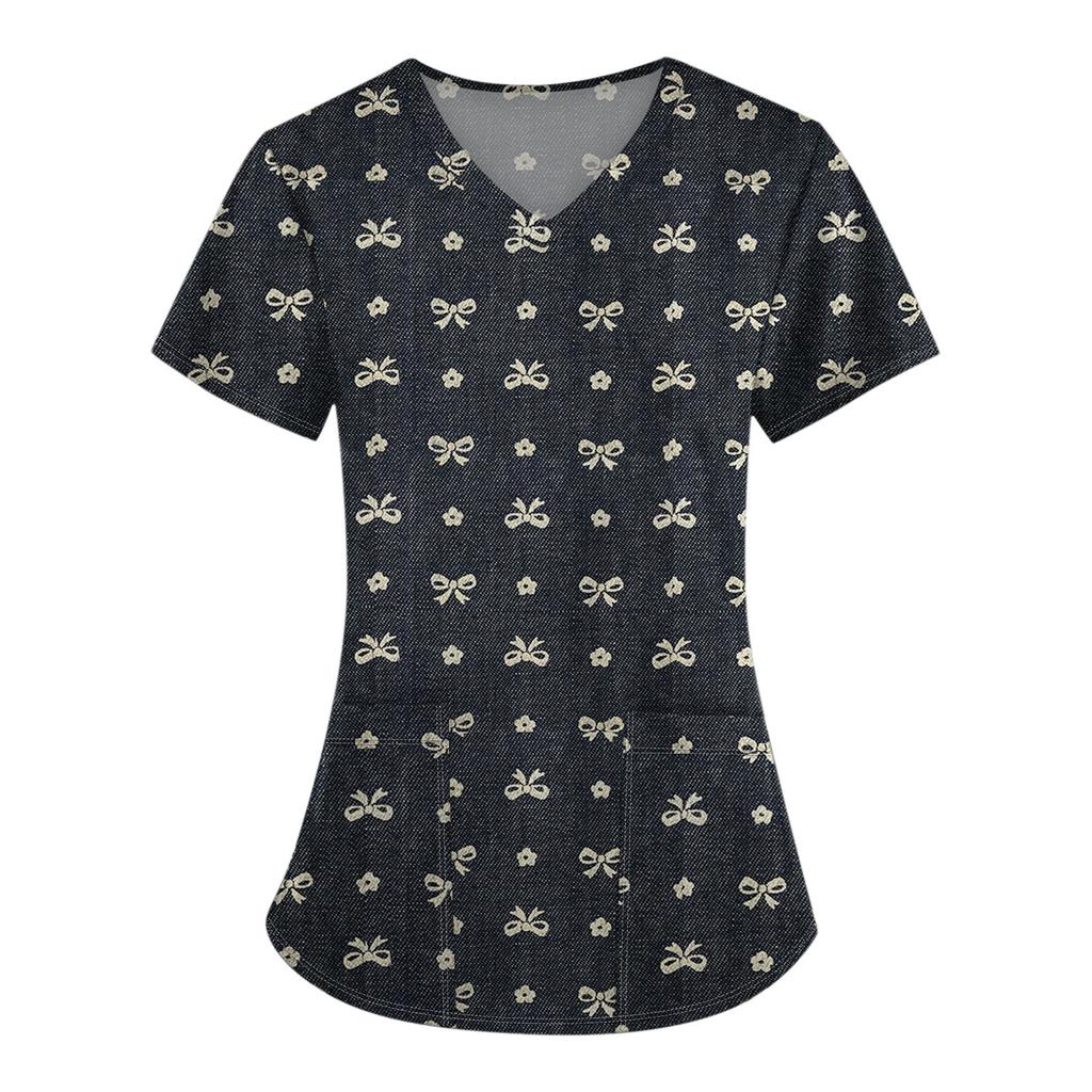 Женский модный комбинезон с короткими рукавами и принтом в виде банта и карманами