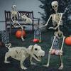 Halloween Skeleton Statue Skeleton Man Walking Dog Resin Ornament Spooky Human Skeleton Figurine for Home Yard Indoor Decoration