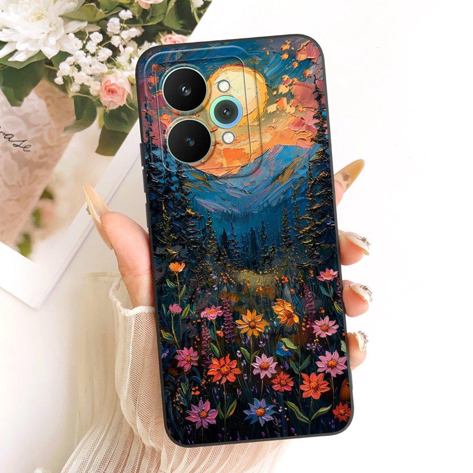 Чехол для Realme 15 Pro Корпус RMX5101 Силиконовый Роскошный Модный Цветы Каваи Милый Расписной Ударопрочный Чехол для Телефона