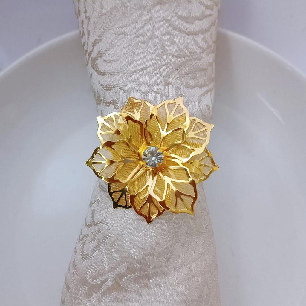 Изысканные медные кольца для салфеток с цветком из стразов для отелей и мероприятий