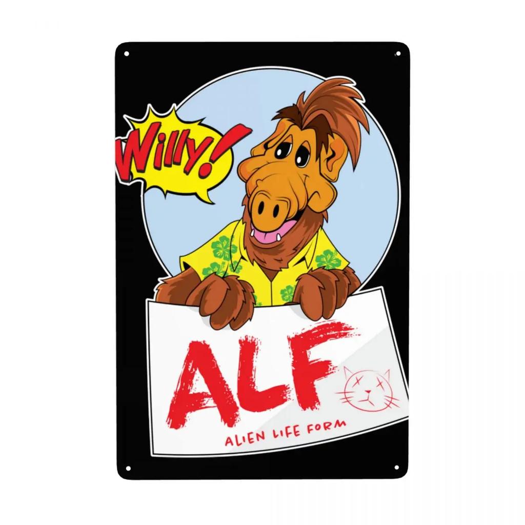 Инопланетная форма жизни ALF Мем Металлическая табличка Ретро Научная фантастика ТВ Жесть Декоративные знаки Таблички Паб Кафе Двор Мужская пещера Бар Настенный декор