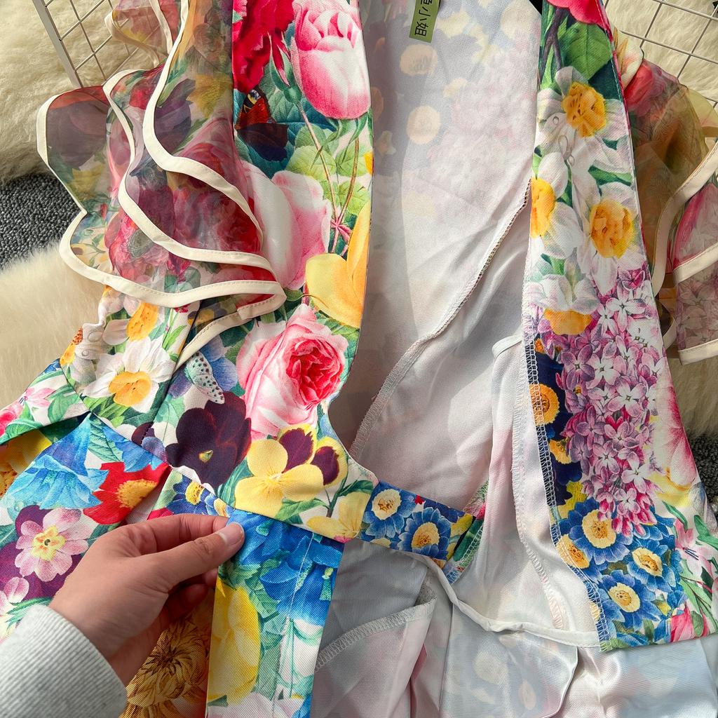 Франция Элегантный Винтаж Дворцовый Вечернее Платье Женщин Сетчатый Принт Пояса Оборками Длинное Вечернее Платье Женщин Повседневная Праздничная Одежда Новинка